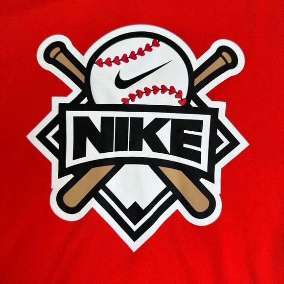 EUC NIKE Dri Fit Boys Red Baseball Graphic Long Sleeve Athletic Tee Shirt Size 7 - Picture 2 of 6